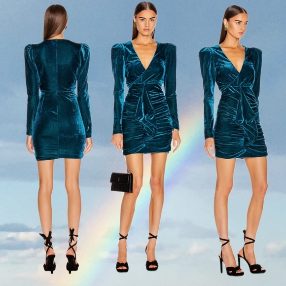 PatBO Dresses & Skirts - PATBO Velvet Ruched Longsleeve Cocktail Dress